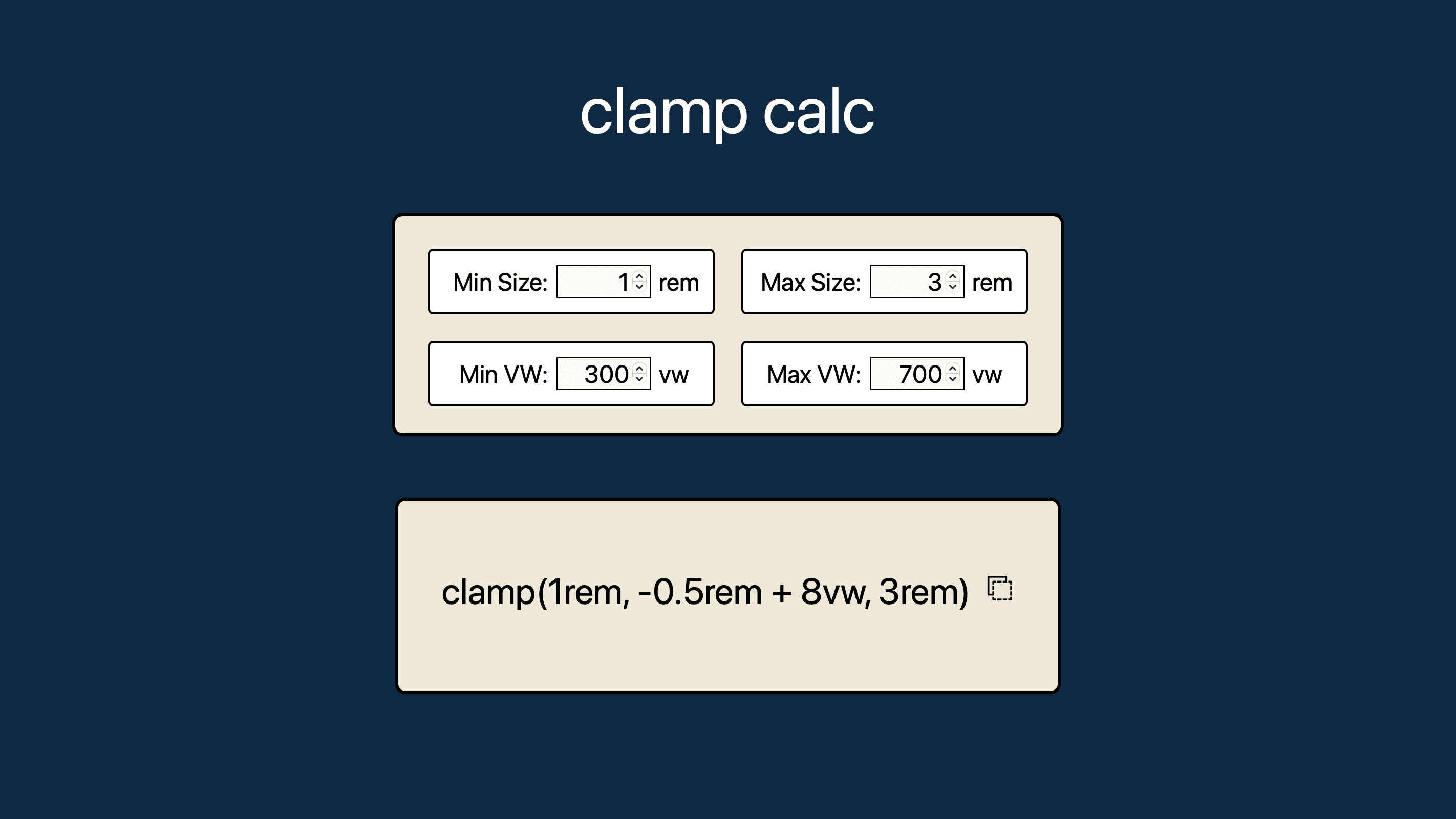 screenshot of CSS Clamp Generator (2023)