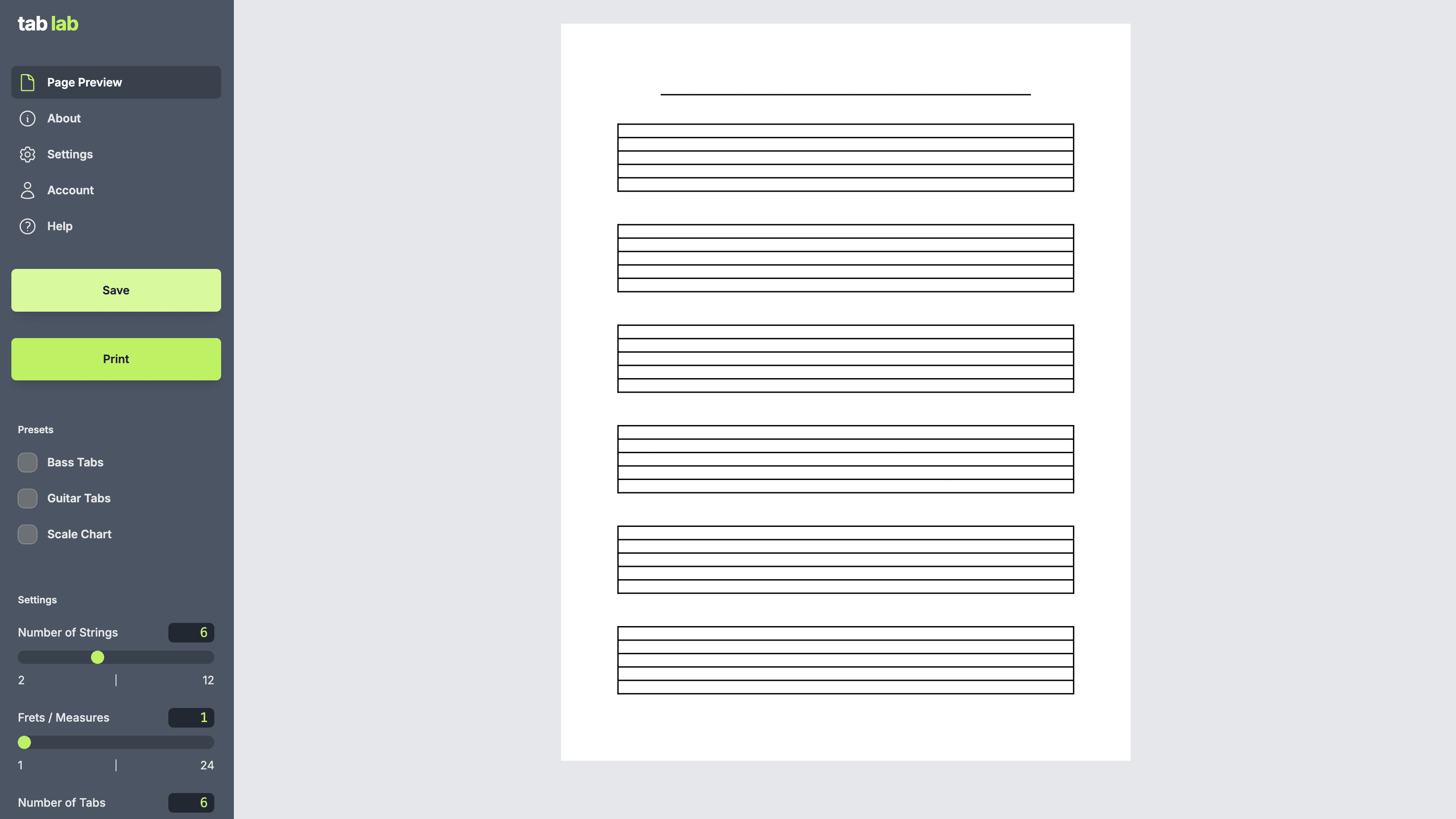 screenshot of Tab Lab